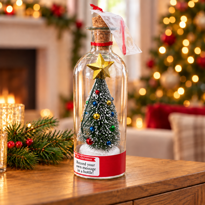 Christmas Message in a Bottle styled in a festive living room